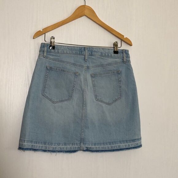 Loft Skirt Womens 4 Light Wash Frayed Hem Denim Knee Length Released Hem A Line - Picture 6 of 10